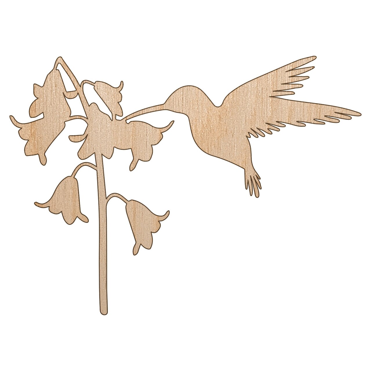 Hummingbird and Flower Unfinished Wood Shape Piece Cutout for DIY Craft Projects